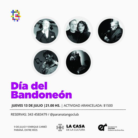 Día del Bandoneón. Alejandro Sánchez y Sabrina Firpo. Junto a Luis Sánchez, Horacio Costa, Pablo Liendo y Guillermo Casals. Casa de la Cultura. 9 de Julio y Carbó. Entrada $1500.